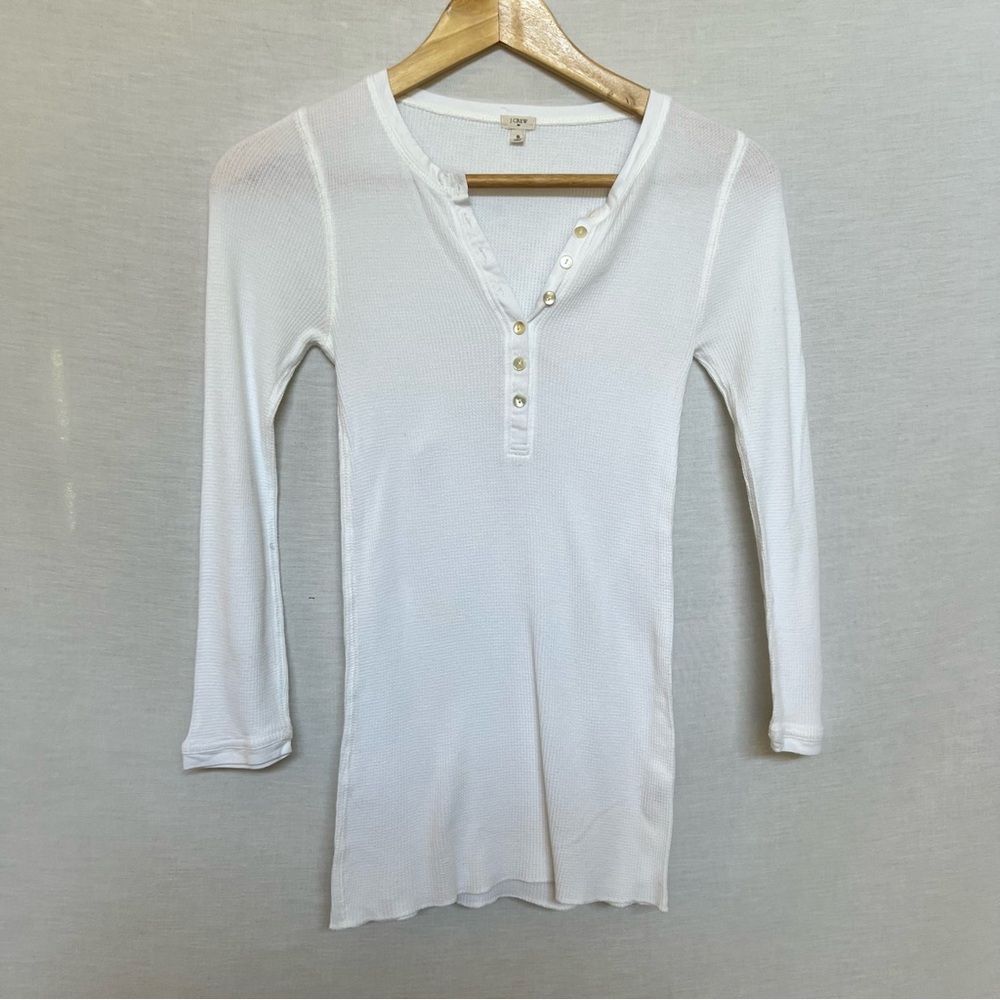 J. Crew White 100% Cotton Henley Top